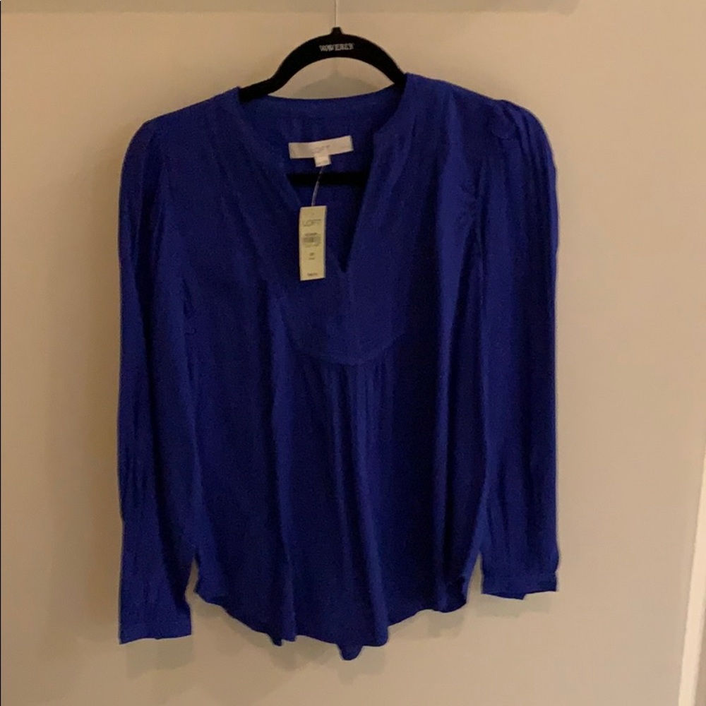 Royal blue LOFT long sleeve blouse.